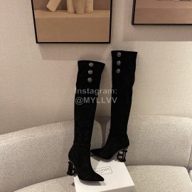 Balmain Fashion Sheepskin Knee High Elastic Heels For Women Black