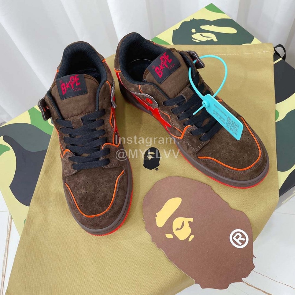 Bape Sta Leather Casual Sneakers Coffee