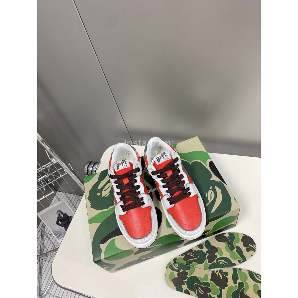 Bape Sta New Leather Color Matching Sneakers Orange Red