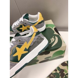 Bape Sta New Leather Color Matching Sneakers Dark Green