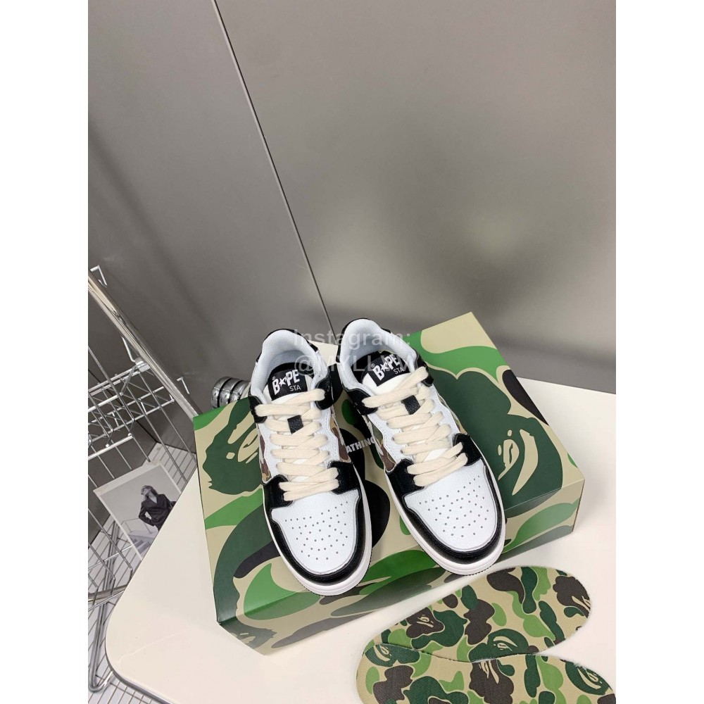 Bape Sta New Leather Color Matching Sneakers Black White
