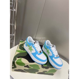 Bape Sta New Leather Lace Up Sneakers Blue