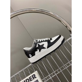 Bape Sta New Leather Lace Up Sneakers Black White