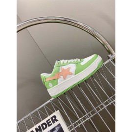 Bape Sta New Leather Lace Up Sneakers White Green