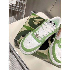 Bape Sta New Leather Lace Up Sneakers White Green