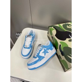 Bape Sta New Leather Lace Up Sneakers Blue White