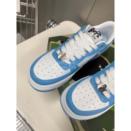 Bape Sta New Leather Lace Up Sneakers Blue White