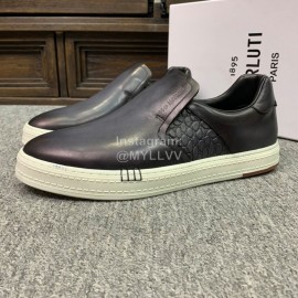 Berluti Fashion Leather Casual Shoes For Men Dark Gray