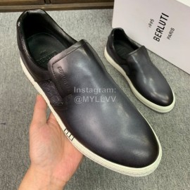 Berluti Fashion Leather Casual Shoes For Men Dark Gray
