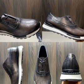 Berluti Calf Leather Casual Sneakers For Men Dark Gray