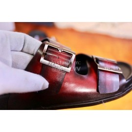 Berluti Egio Scritto Metal Buckle  Leather Slippers For Men Reddish Brown