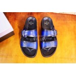 Berluti Egio Scritto Fashion Leather Slippers For Men Blue
