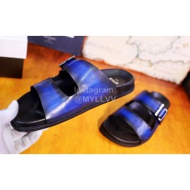 Berluti Egio Scritto Fashion Leather Slippers For Men Blue
