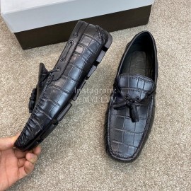 Berluti Crocodile Embossed Leather Tassel Shoes For Men Black
