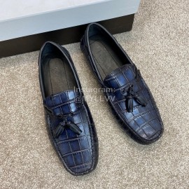 Berluti Crocodile Embossed Leather Tassel Shoes For Men Blue