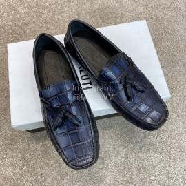 Berluti Crocodile Embossed Leather Tassel Shoes For Men Blue