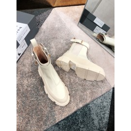 Both Cowhide Thick High Heeled Short Boots For Women White