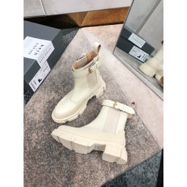 Both Cowhide Thick High Heeled Short Boots For Women White