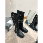 Both Cowhide Thick High Heeled Long Boots For Women Black