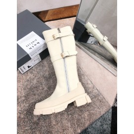 Both Cowhide Thick High Heeled Long Boots For Women White