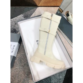 Both Cowhide Thick High Heeled Long Boots For Women White