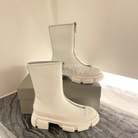 Both Cowhide Thick High Heeled Zipper Boots For Women White