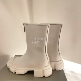 Both Cowhide Thick High Heeled Zipper Boots For Women White
