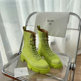Both Cowhide Thick High Heeled Lace Up Boots For Women Green