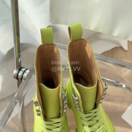 Both Cowhide Thick High Heeled Lace Up Boots For Women Green