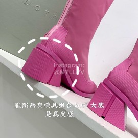 Both Spring New Leather High Heeled Boots For Women Rose Red