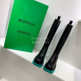 Bottega Veneta Autumn Winter New Calf Leather Thick High Heel Long Boots Blue