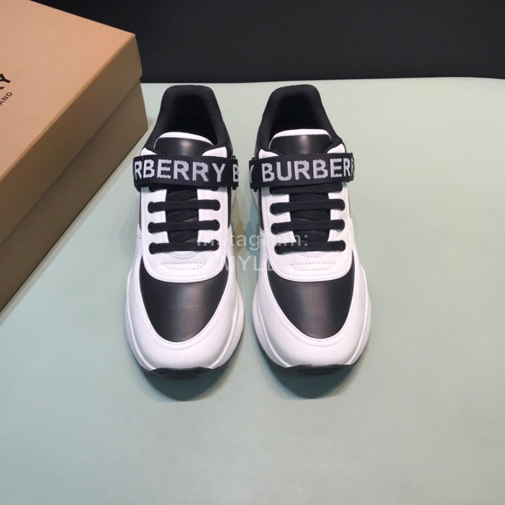 Burberry Nylon Strap Vintage Cowhide Thick Soled Sneakers For Men Black