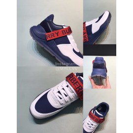 Burberry Nylon Strap Vintage Cowhide Thick Soled Sneakers For Men Blue