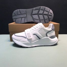 Burberry Vintage Leather Lace Up Velcro Sneakers For Men White