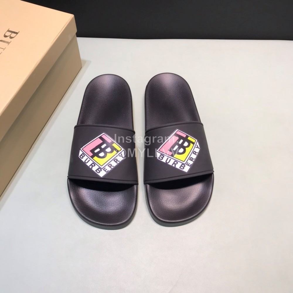 Burberry Summer Soft Printed Leather Slippers For Men Black