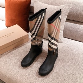 Burberry Fashion Classic Plaid Leather Retro Boots For Women