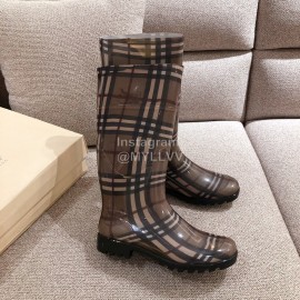 Burberry Fashion Classic Plaid Leather Retro Boots For Women Coffee
