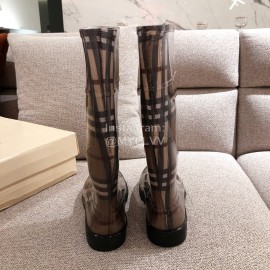 Burberry Fashion Classic Plaid Leather Retro Boots For Women Coffee