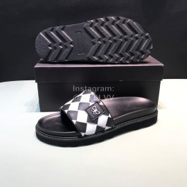Bottega Veneta Light Plaid Calf Leather Slippers For Men Black