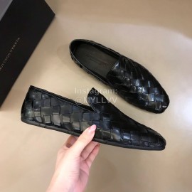 Bottega Veneta Soft Black Woven Calf Leather Shoes For Men 