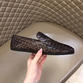Bottega Veneta Soft Coffee Woven Calf Leather Shoes For Men 