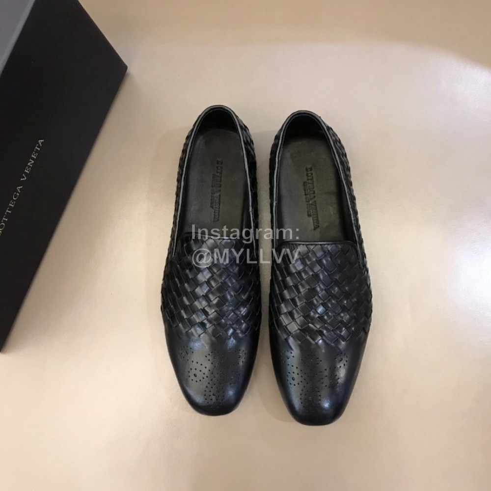 Bottega Veneta Black Woven Calf Leather Shoes For Men 