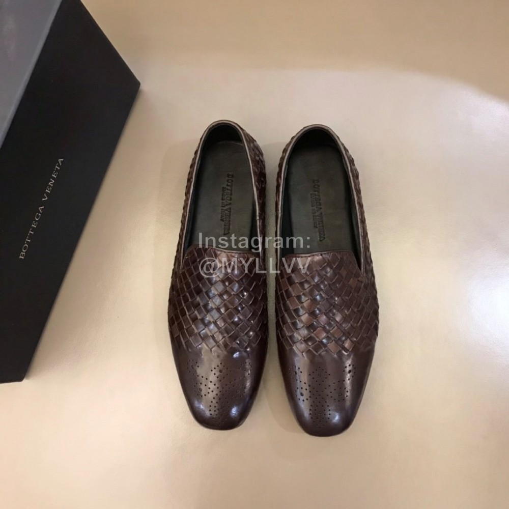 Bottega Veneta Coffee Woven Calf Leather Shoes For Men 