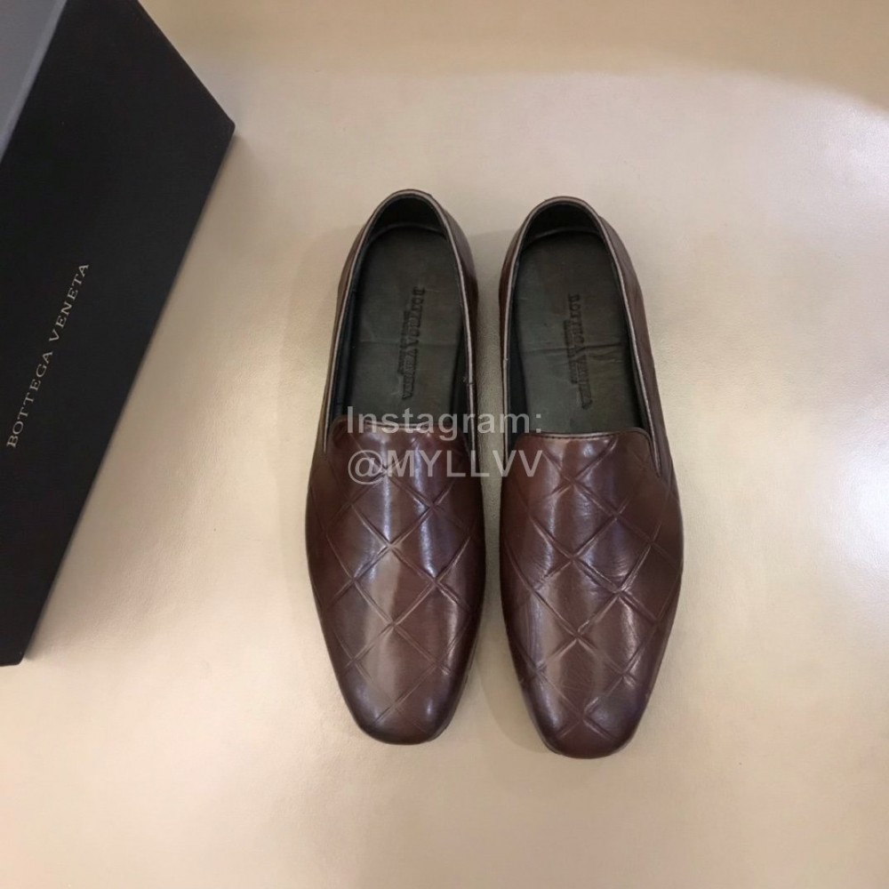 Bottega Veneta Embossed Calf Leather Shoes For Men Coffee