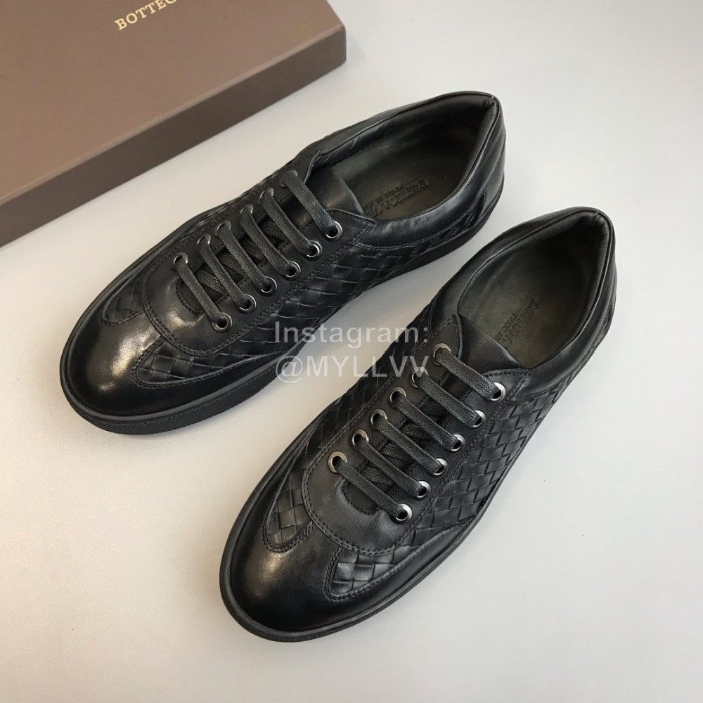 Bottega Veneta Woven Calf Leather Casual Shoes For Men Black