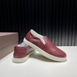 Bottega Veneta New Woven Leather Casual Shoes For Men Wine Red