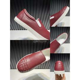 Bottega Veneta New Woven Leather Casual Shoes For Men Wine Red