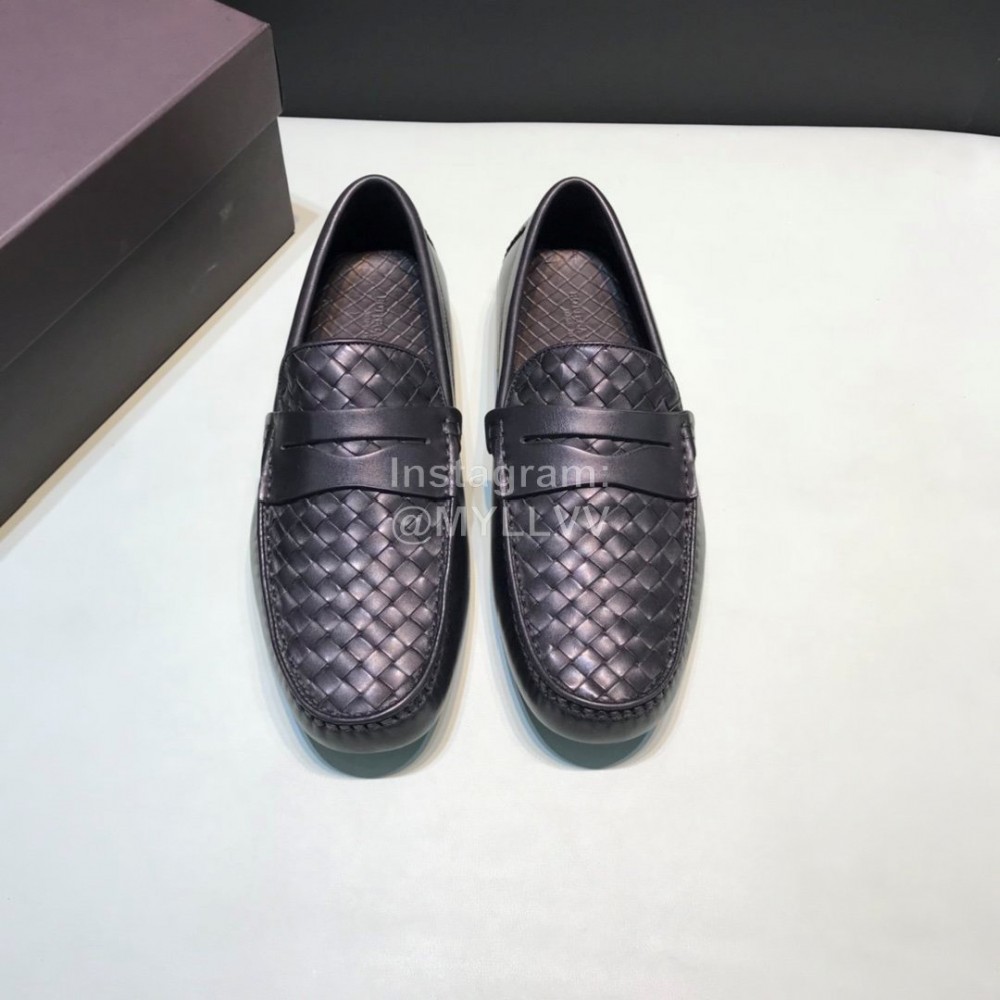 Bottega Veneta Woven Calf Leather Casual Shoes For Men Black