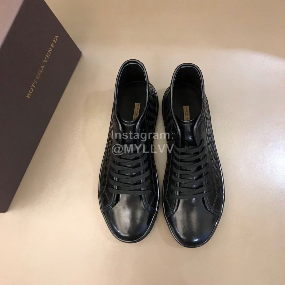 Bottega Veneta New Woven Cowhide High Top Shoes For Men Black