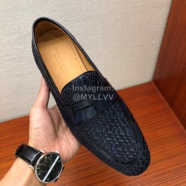 Bottega Veneta Leather Woven Casual Shoes For Men Navy
